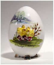 Jajko ceramiczne duże wielkananocne z dwoma kurczaczkami i malowaną aplikacją JD003