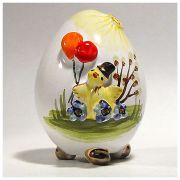 Jajko ceramiczne małe wielkananocne kurczaczek w kapeluszu z balonikami JM003